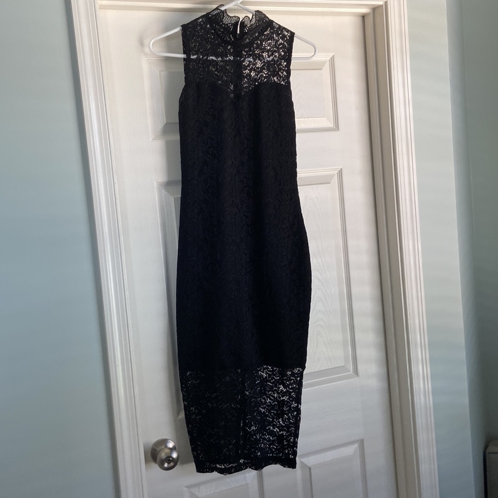 Boohoo black lace midi